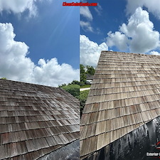 Soft Wash Cedar Shake Roof Cleaning in Ladue, MO.